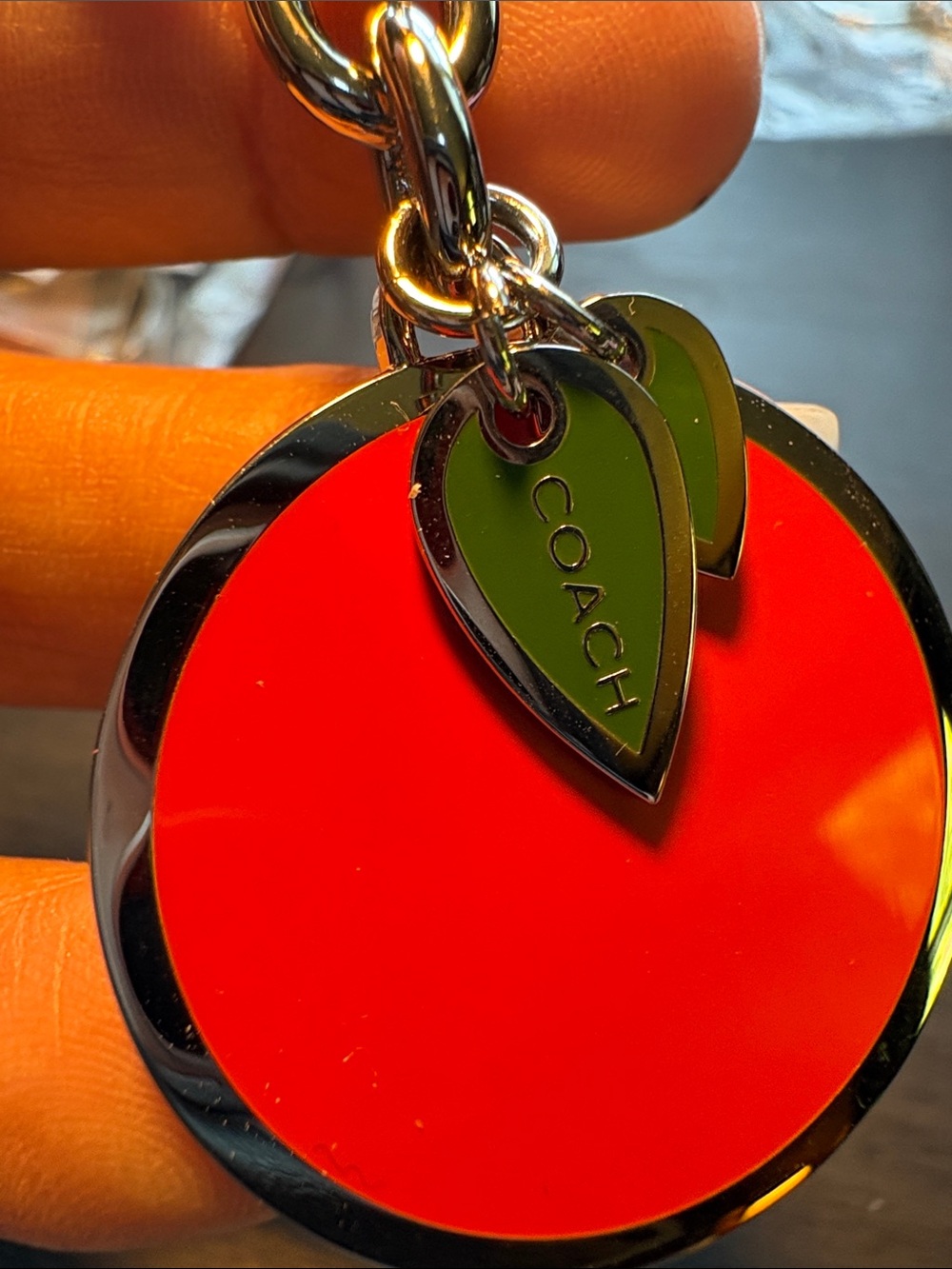 Coach Vintage Bright Orange and Green Enamel Fruit Key Charm - Picture 4 of 4